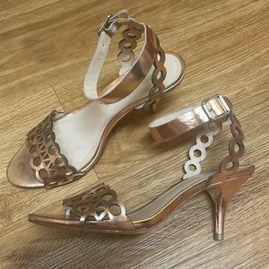 EUC Loeffler Randall Kitten Heel ‘Opal’ Sandals in Copper Sz 6